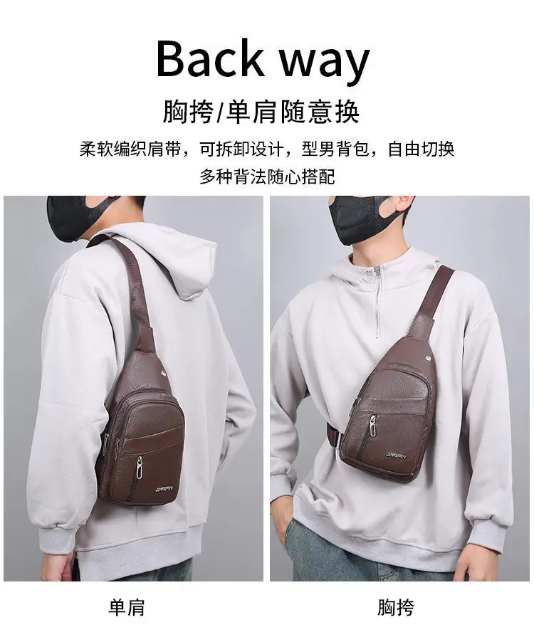 Men's Crossbody Bag Black Multi Color PU Leather — feature 3