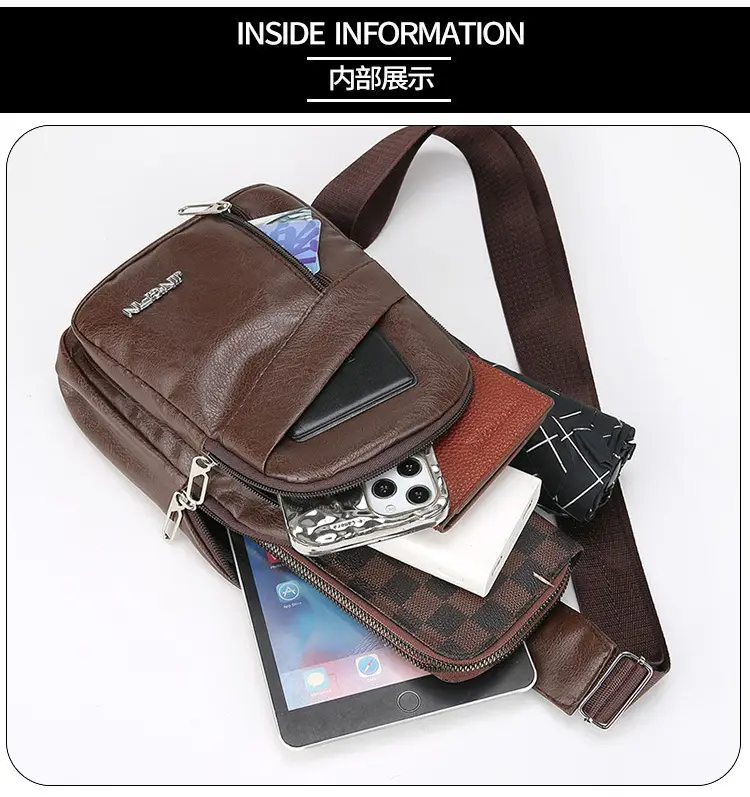 Men's Crossbody Bag Black Multi Color PU Leather — feature 31