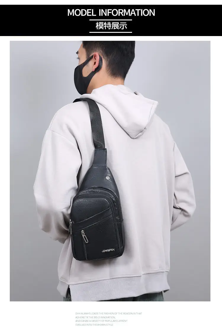 Men's Crossbody Bag Black Multi Color PU Leather — feature 9