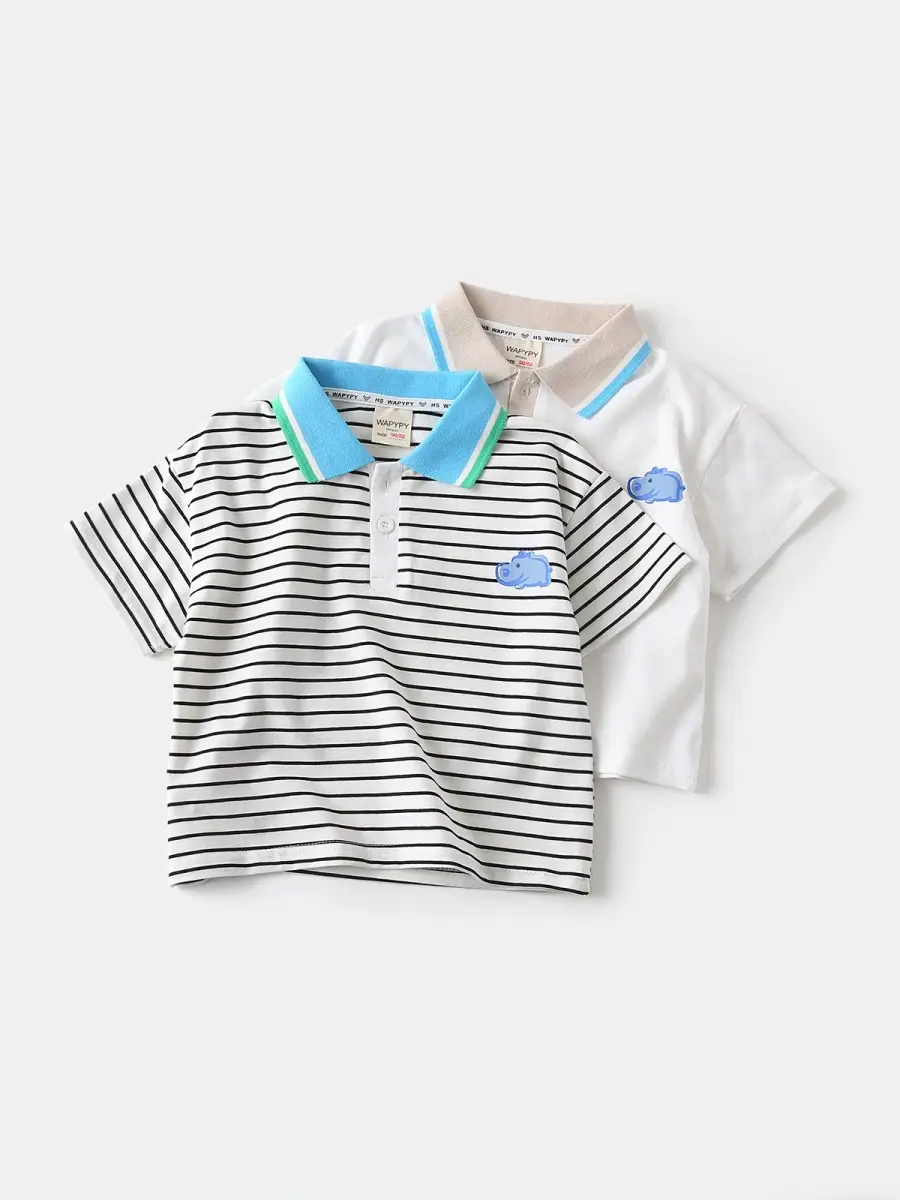 Boys White Cotton Polo Shirt with Blue Trim