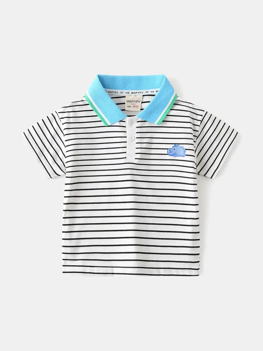 Boys White Cotton Polo Shirt with Blue Trim