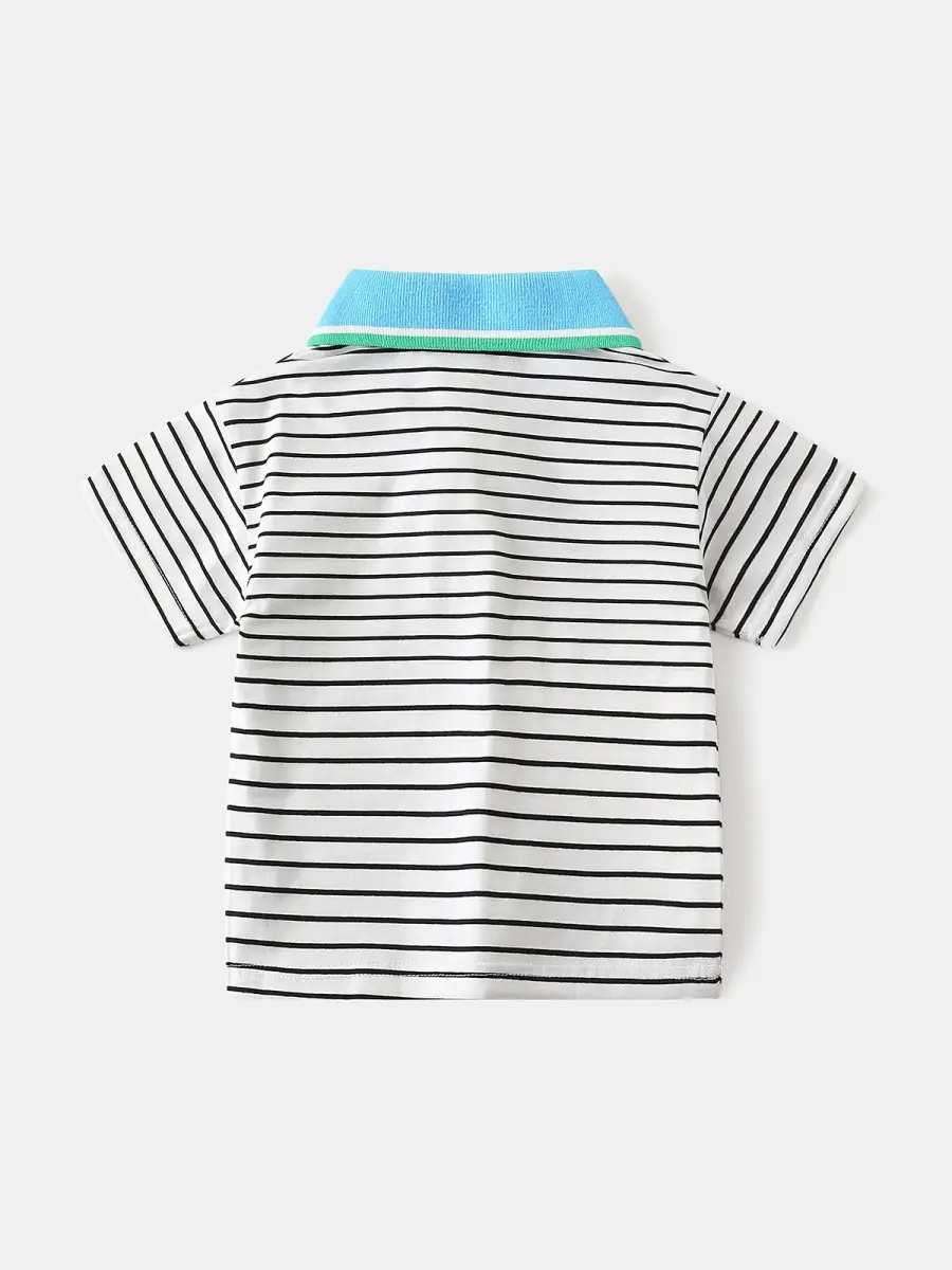 Boys White Cotton Polo Shirt with Blue Trim