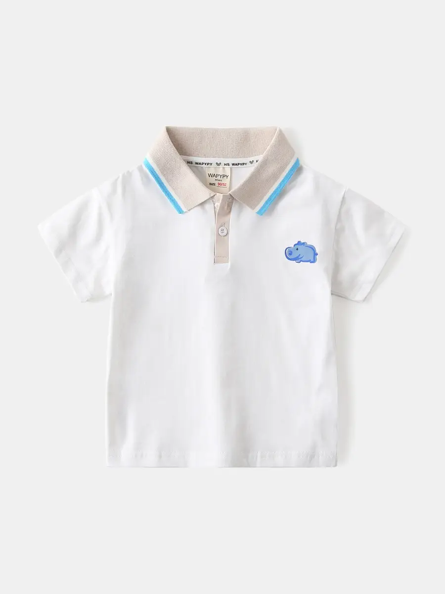 Boys White Cotton Polo Shirt with Blue Trim