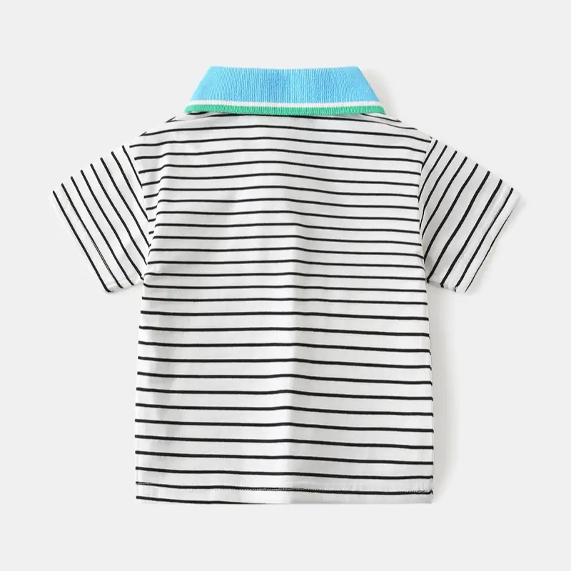 Boys White Cotton Polo Shirt with Blue Trim — feature 4