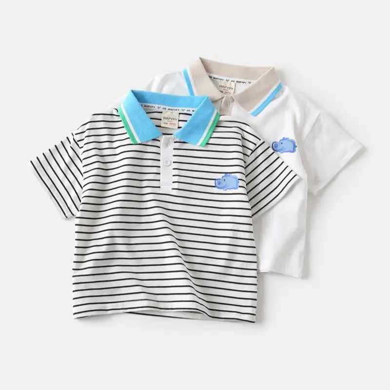 Boys White Cotton Polo Shirt with Blue Trim — feature 6