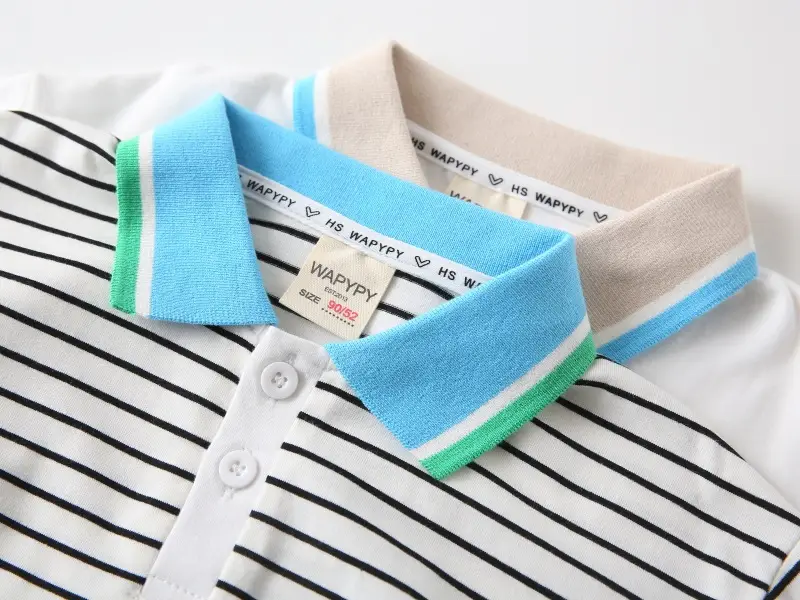 Boys White Cotton Polo Shirt with Blue Trim — feature 7