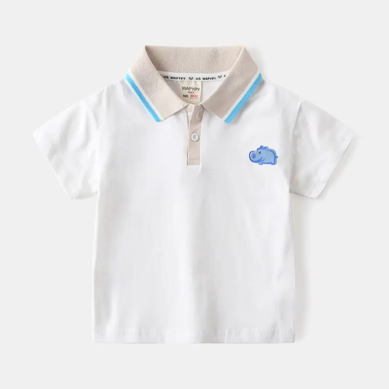 Boys White Cotton Polo Shirt with Blue Trim