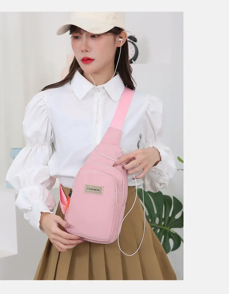 Pink Women's Multi-functional Chest Bag with Adjustable Strap — feature 20