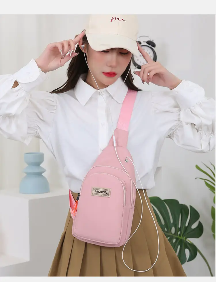 Pink Women's Multi-functional Chest Bag with Adjustable Strap — feature 21