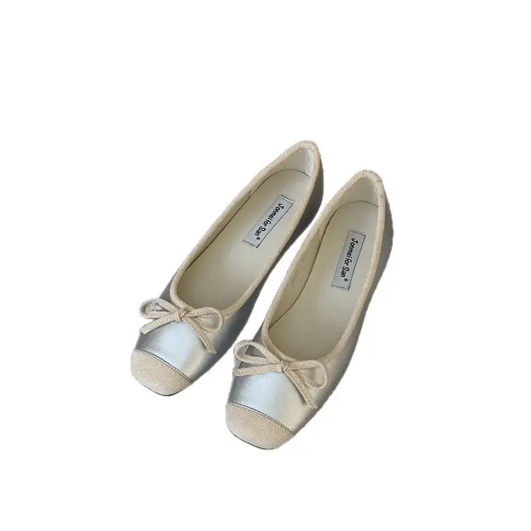 Women's Pea Flat Slip-on Shoes Silver Beige 2025 Spring