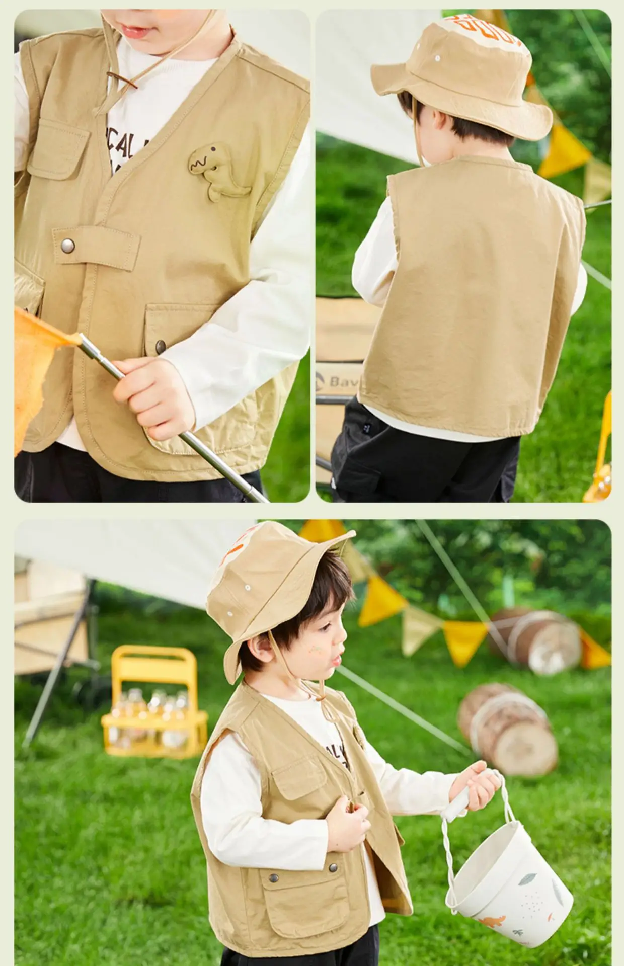 Dudu Boys Vest Spring T-Shirt Pants Set Tan — feature 23