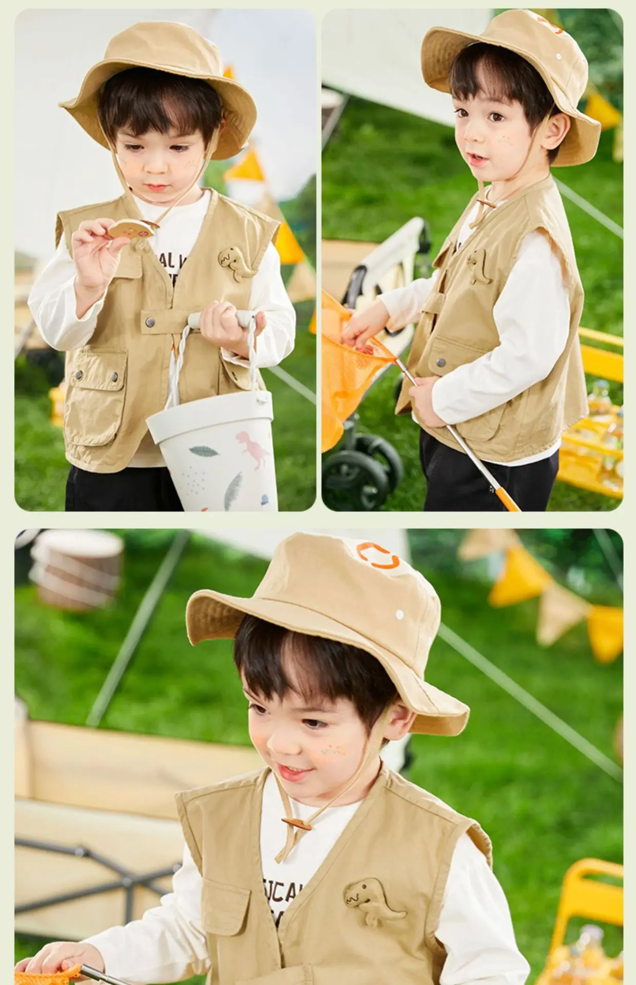 Dudu Boys Vest Spring T-Shirt Pants Set Tan — feature 25