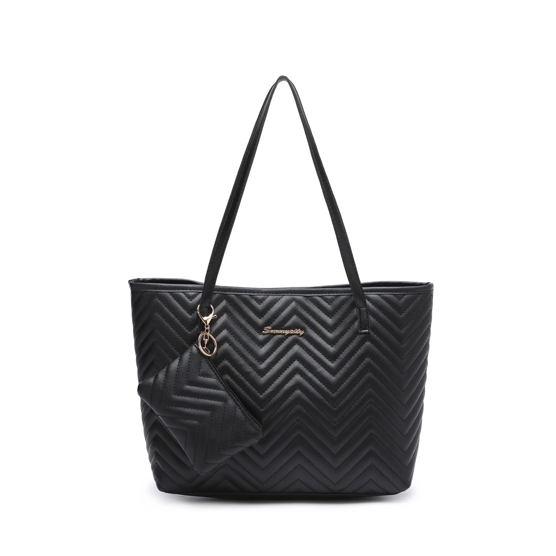 Women's Wavy Diamond Embroidery Shoulder Bag Brown - Image 10