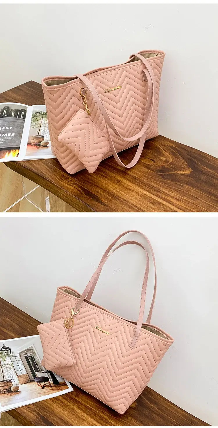 Women's Wavy Diamond Embroidery Shoulder Bag Brown — feature 10