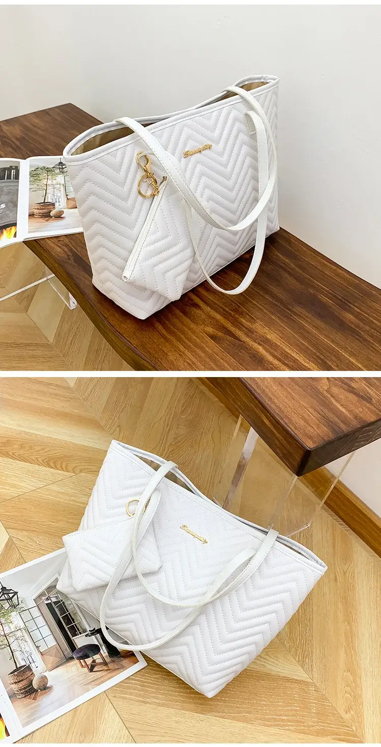 Women's Wavy Diamond Embroidery Shoulder Bag Brown — feature 11