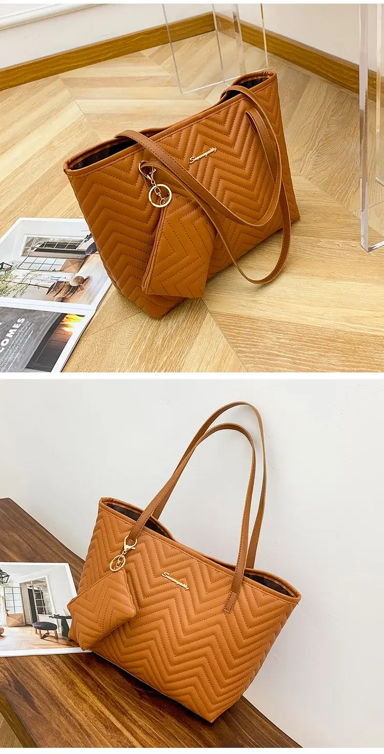 Women's Wavy Diamond Embroidery Shoulder Bag Brown — feature 12