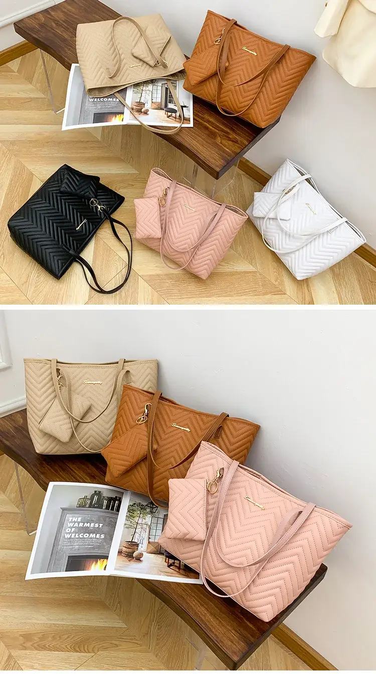 Women's Wavy Diamond Embroidery Shoulder Bag Brown — feature 14