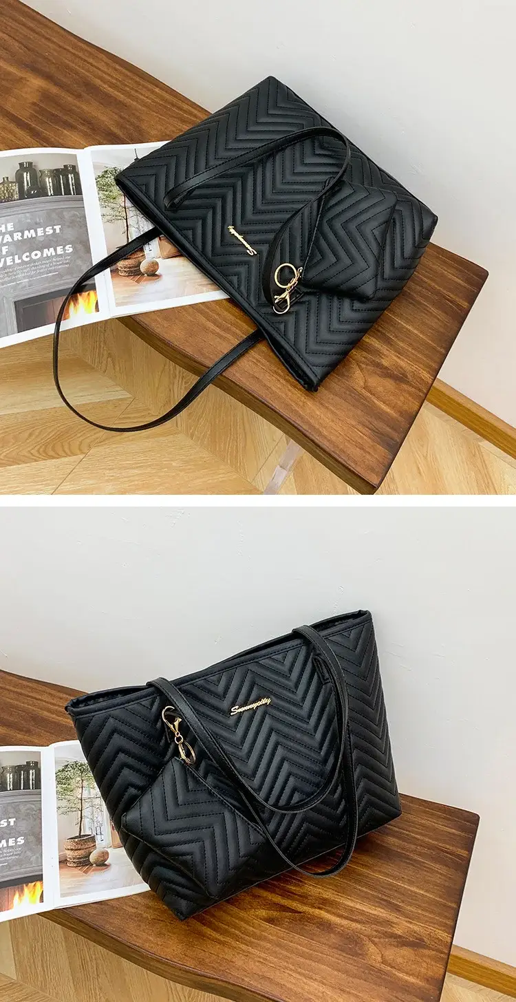 Women's Wavy Diamond Embroidery Shoulder Bag Brown — feature 16