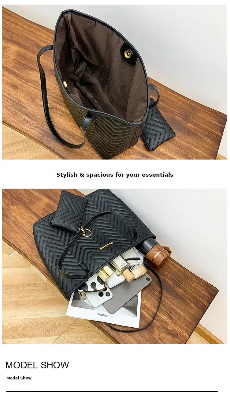 Women's Wavy Diamond Embroidery Shoulder Bag Brown — feature 6