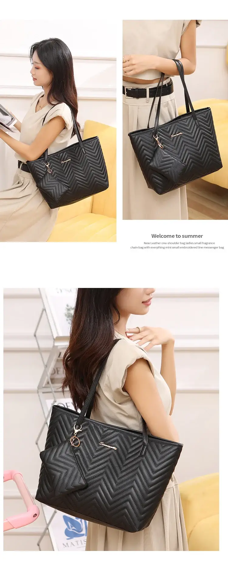 Women's Wavy Diamond Embroidery Shoulder Bag Brown — feature 8