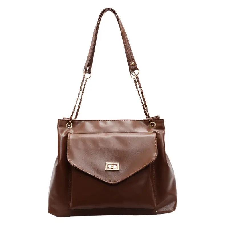 Women's Brown Chain Shoulder Bag with Leather Strap - Image 9