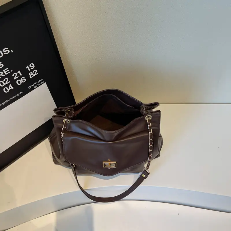 Women's Brown Chain Shoulder Bag with Leather Strap — feature 11