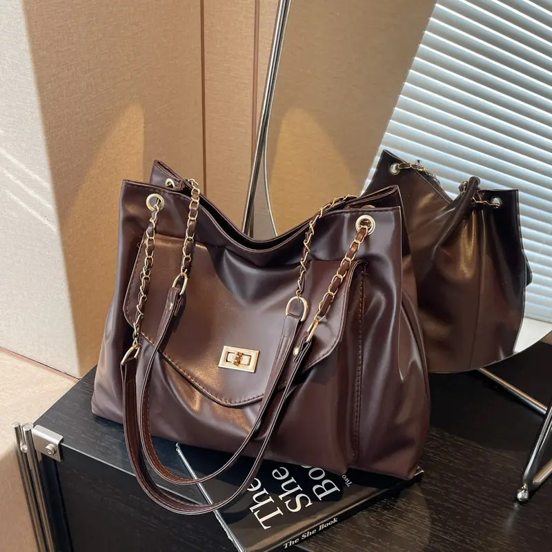 Women's Brown Chain Shoulder Bag with Leather Strap — feature 13
