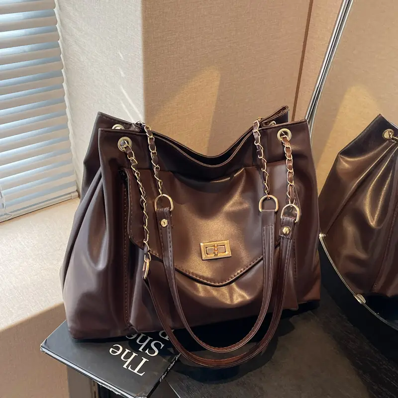 Women's Brown Chain Shoulder Bag with Leather Strap — feature 14