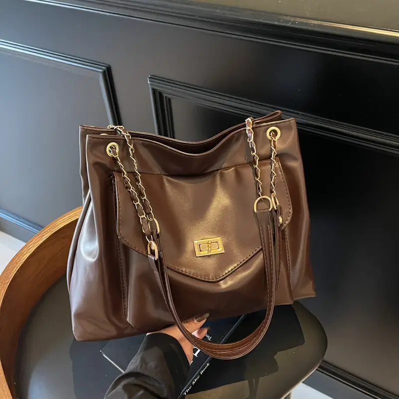 Women's Brown Chain Shoulder Bag with Leather Strap — feature 15
