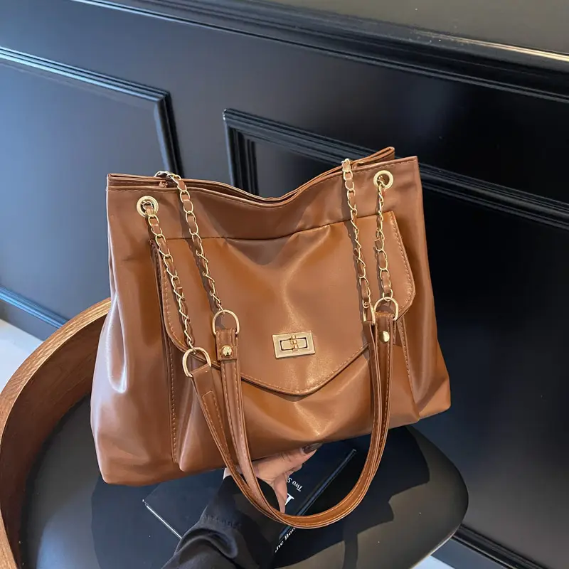 Women's Brown Chain Shoulder Bag with Leather Strap — feature 16