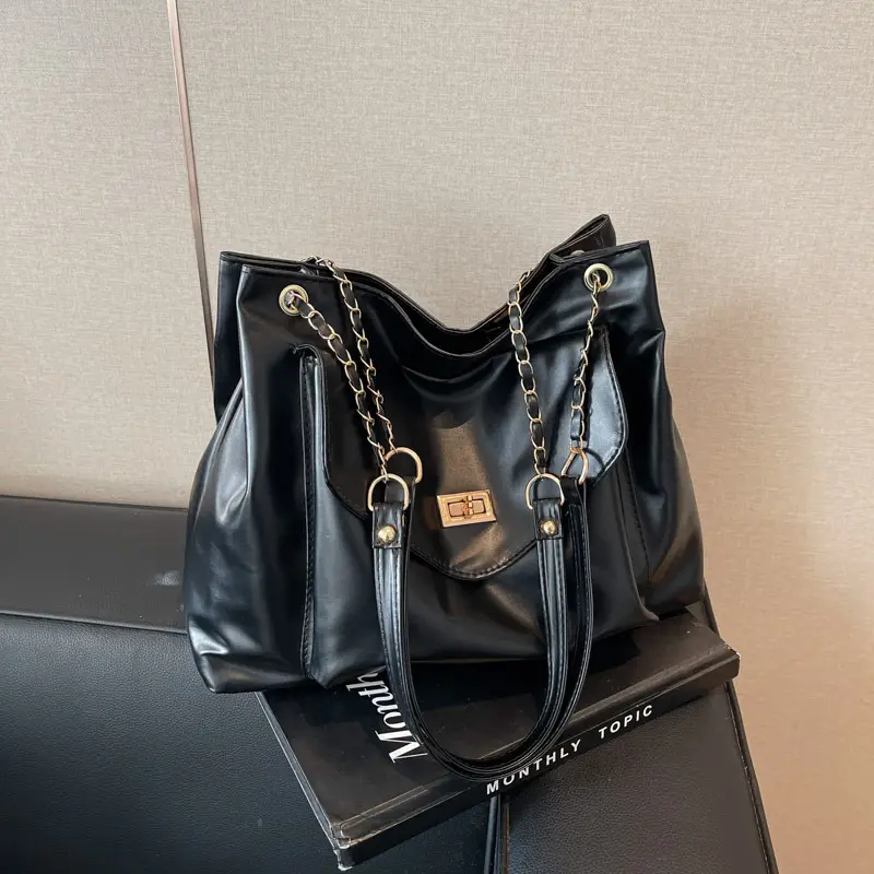 Women's Brown Chain Shoulder Bag with Leather Strap — feature 17