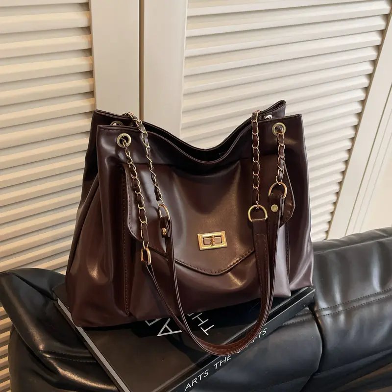 Women's Brown Chain Shoulder Bag with Leather Strap — feature 19