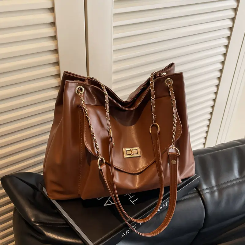 Women's Brown Chain Shoulder Bag with Leather Strap — feature 20