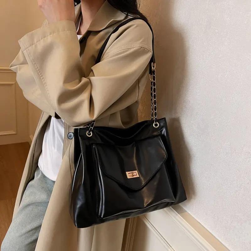 Women's Brown Chain Shoulder Bag with Leather Strap — feature 22