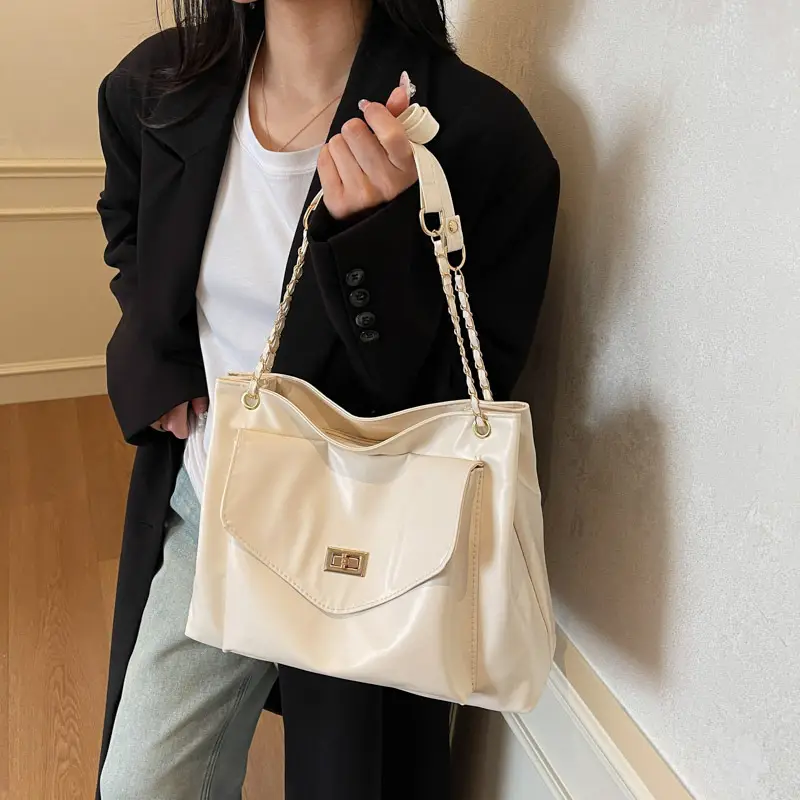 Women's Brown Chain Shoulder Bag with Leather Strap — feature 26