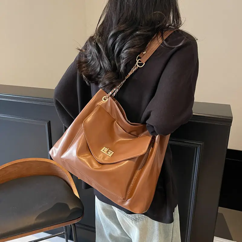 Women's Brown Chain Shoulder Bag with Leather Strap — feature 27
