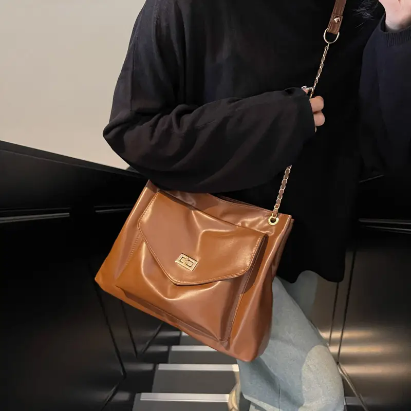Women's Brown Chain Shoulder Bag with Leather Strap — feature 29