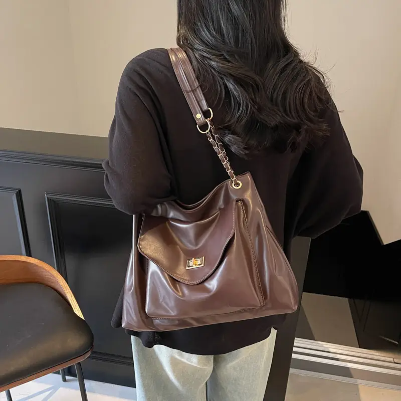 Women's Brown Chain Shoulder Bag with Leather Strap — feature 30
