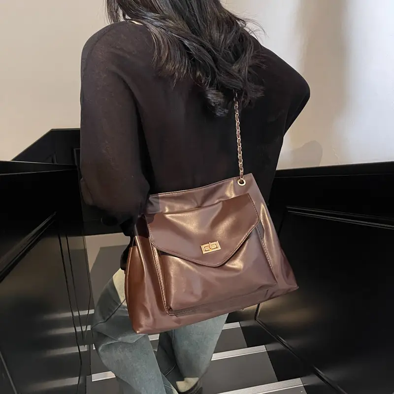 Women's Brown Chain Shoulder Bag with Leather Strap — feature 31