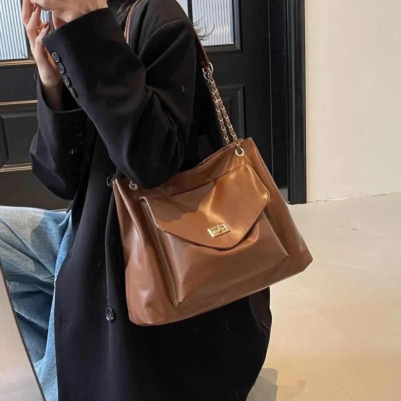 Women's Brown Chain Shoulder Bag with Leather Strap — feature 32