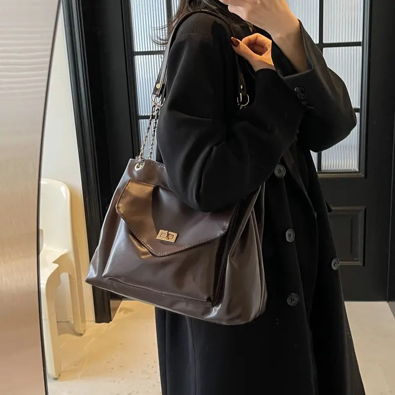 Women's Brown Chain Shoulder Bag with Leather Strap — feature 33