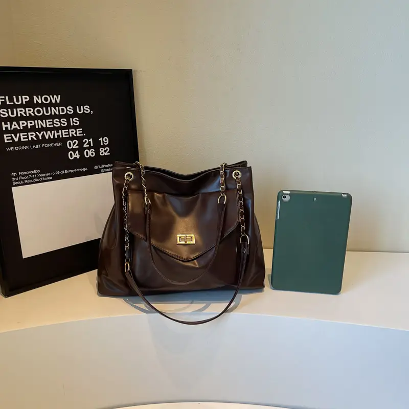 Women's Brown Chain Shoulder Bag with Leather Strap — feature 5