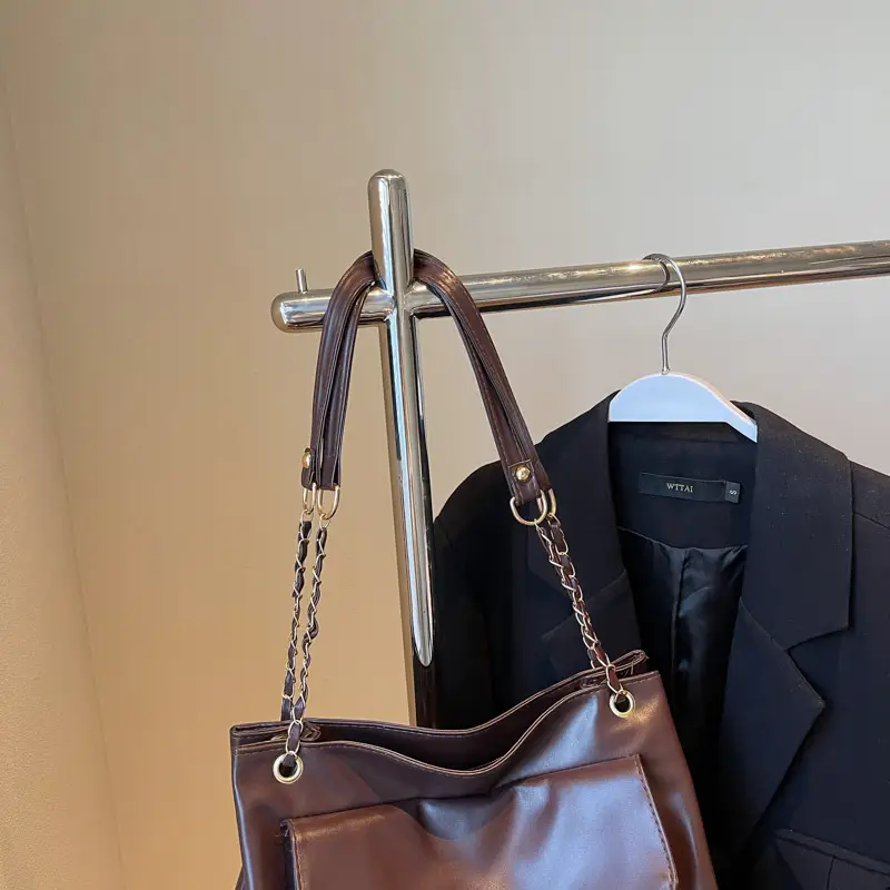 Women's Brown Chain Shoulder Bag with Leather Strap — feature 6