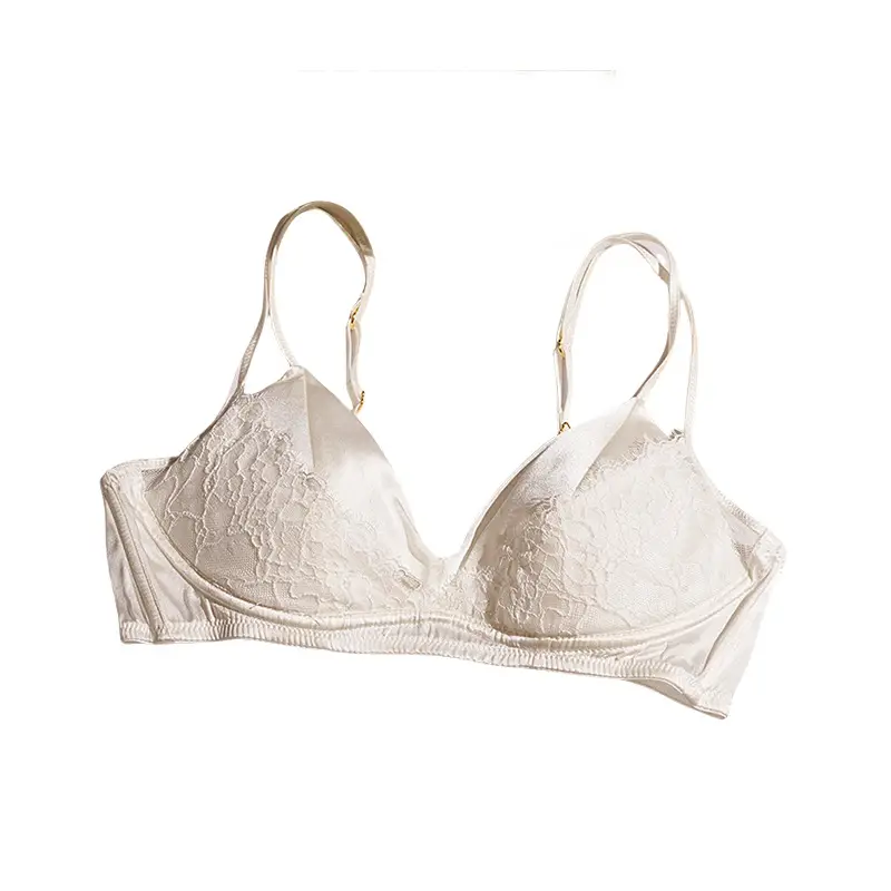 Yuyue Spring/Summer New Silk Lingerie Lace Lightweight Wireless Mulberry Silk Underwear Women's French Style Double Strap Bra