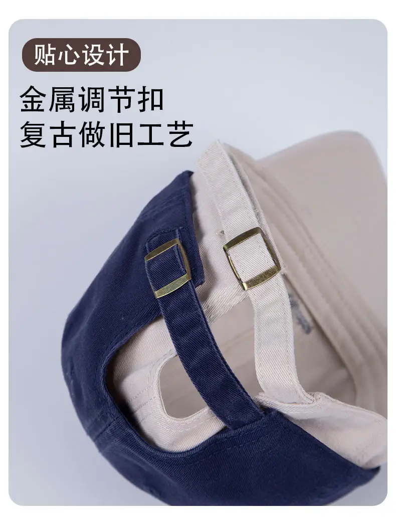 Women Retro Face Small Embroidered Cap Navy White Gray — feature 6