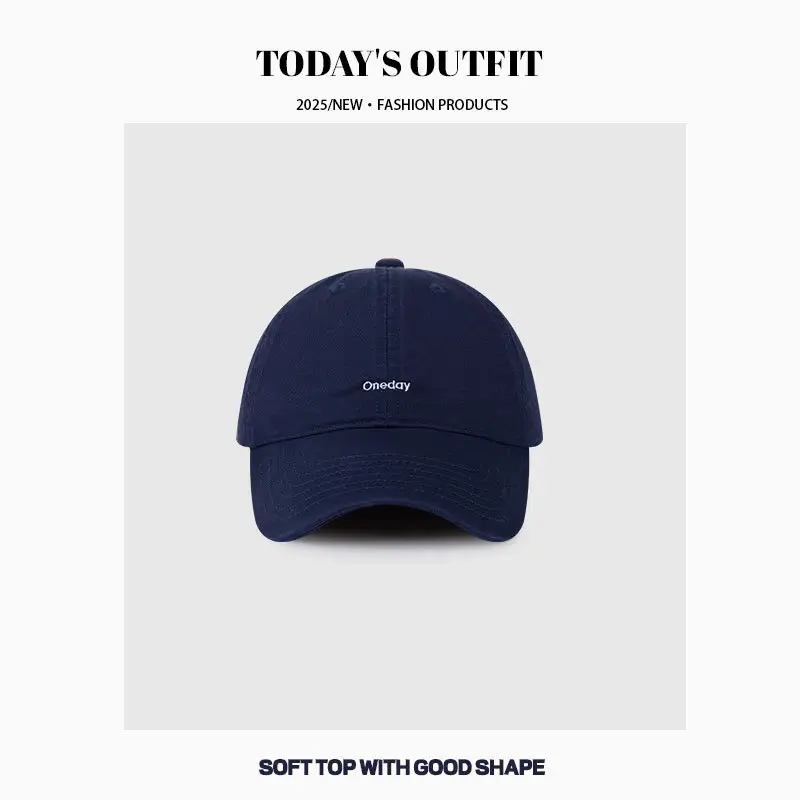 Women Retro Face Small Embroidered Cap Navy White Gray - Image 2