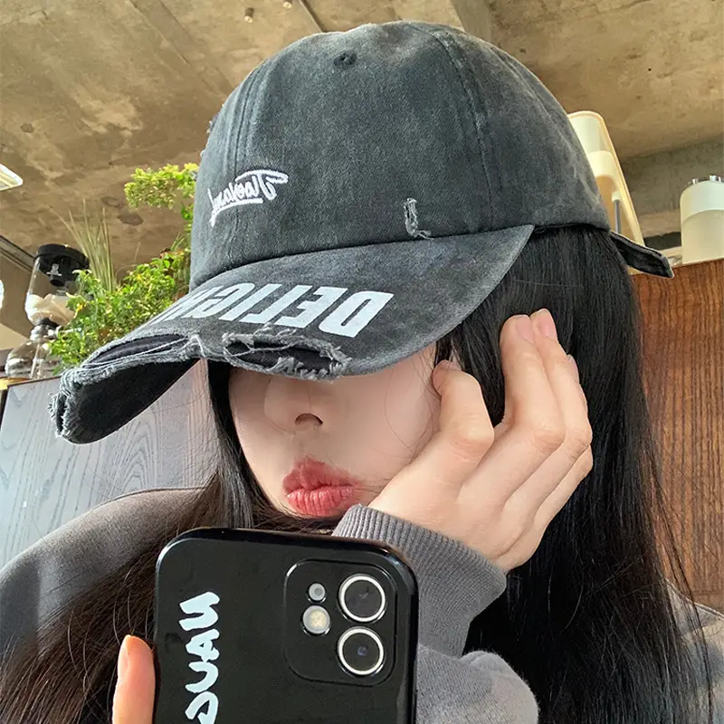 Vintage Black Wide Brim Baseball Cap Women's Raked Old Cap All-match Face Show Small Fashion Trendy Hat for Men - Image 2