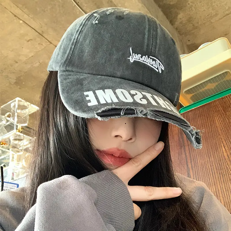Vintage Black Wide Brim Baseball Cap Women's Raked Old Cap All-match Face Show Small Fashion Trendy Hat for Men - Image 3