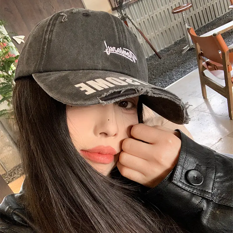 Vintage Black Wide Brim Baseball Cap Women's Raked Old Cap All-match Face Show Small Fashion Trendy Hat for Men - Image 4
