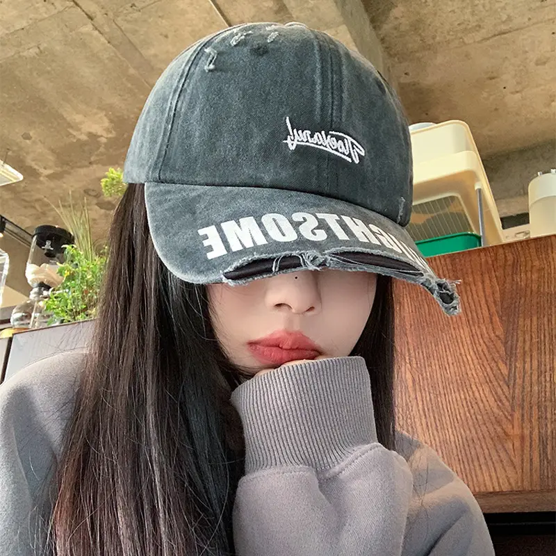 Vintage Black Wide Brim Baseball Cap Women's Raked Old Cap All-match Face Show Small Fashion Trendy Hat for Men - Image 5